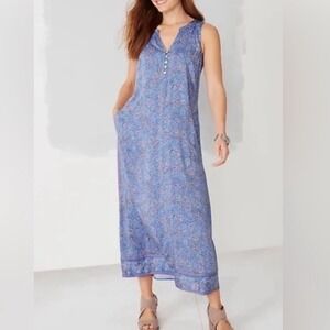 J. Jill Border Print Maxi Tank Dress Clear Blue Gentle Paisley Viscose L
